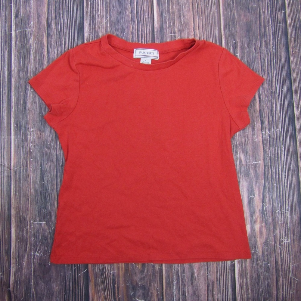 Vintage Passports‎ Shirt Womens Small Red Solid Crewneck Short Sleeve Taiwan